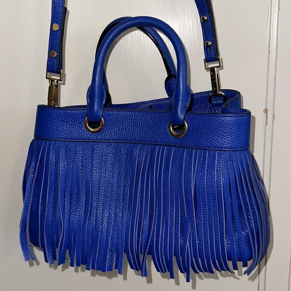 Milly royal blue faux leather fringe‎ arm bag or crossbody